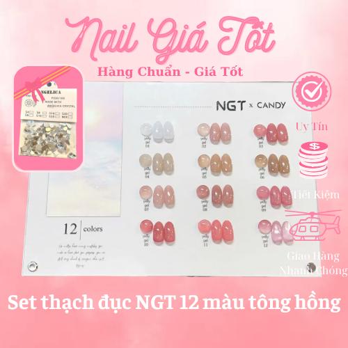 Set sơn thạch NGT chính hãng - Set thạch 12 màu tông hồng siêu siêu xinh tặng bảng màu + set đá 100v Nail Giá Tốt
