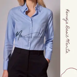 Kemeja Basic wanita Lengan Panjang Soft Blue + Bahan Katun premium + Atasan Wanita