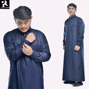 Alhena Jubah Lengan Panjang Manset Resleting Gamis Pria Katun Dewasa Polyester Id-Har Collection Motif Hitam Muslim Navy Remaja Bahan Bestway Halus Lembut Tidak Panas Mudah Dijahit - Putih Size S hingga XXL Embos
