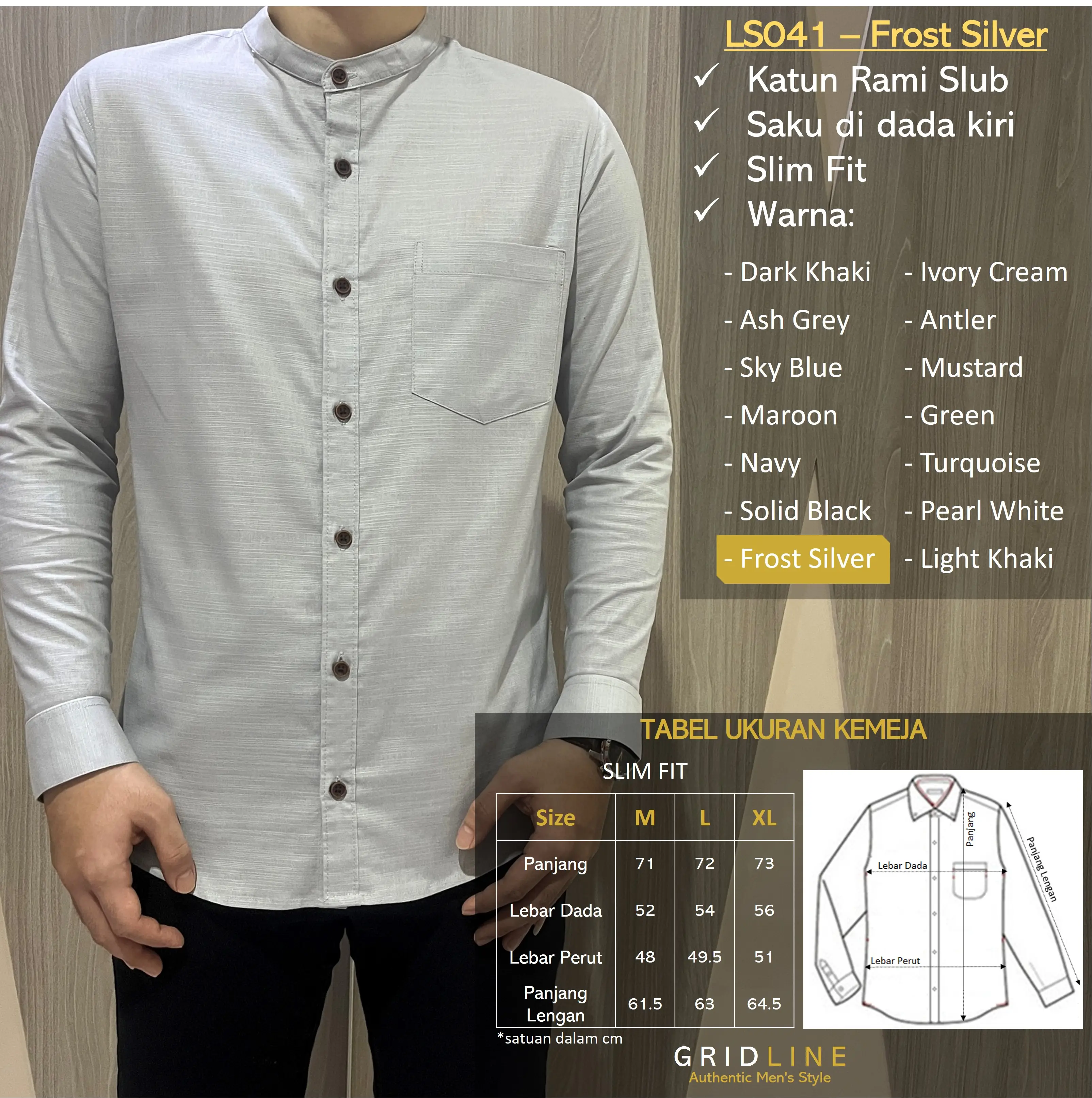 [GRIDLINE - LS041 Koko] Kemeja Pria Lengan Panjang Katun Rami High Quality Tebal Adem Premium M-XXL Baju Slimfit Muslim Lembut Baju Koko