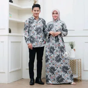 NEW COUPLE SATU SET DENGAN GAMIS KEMEJA BATIK KATUN MURAH BAGUS GAMIS BATIK PEKALONGAN DEWASA KEMEJA COWO KEREN Muslim Baju Pasangan Wanita Keluarga Panjang Dress jubah syari