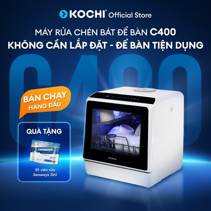 Máy rửa chén bát để bàn KOCHI C400 - Nhỏ gọn - Tiết kiệm năng lượng - 4 bộ - May Rua chen - Kochi vietnam - May rua bat - mini - Rửa nước nóng, Sấy và khử trùng - Làm Sạch hoàn hảo