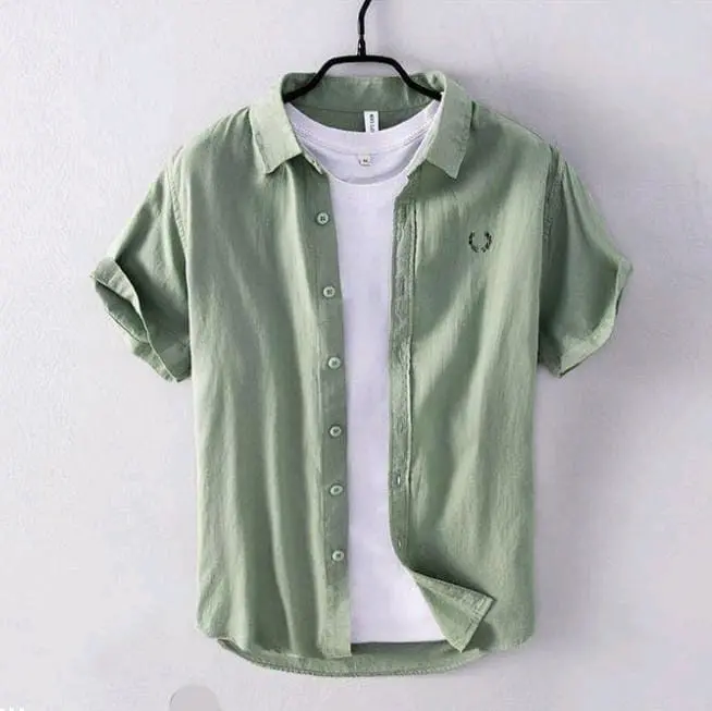 lengan pendek casual kemeja polos f.p.e.r.r.y Katun Pria Formal tactial 5