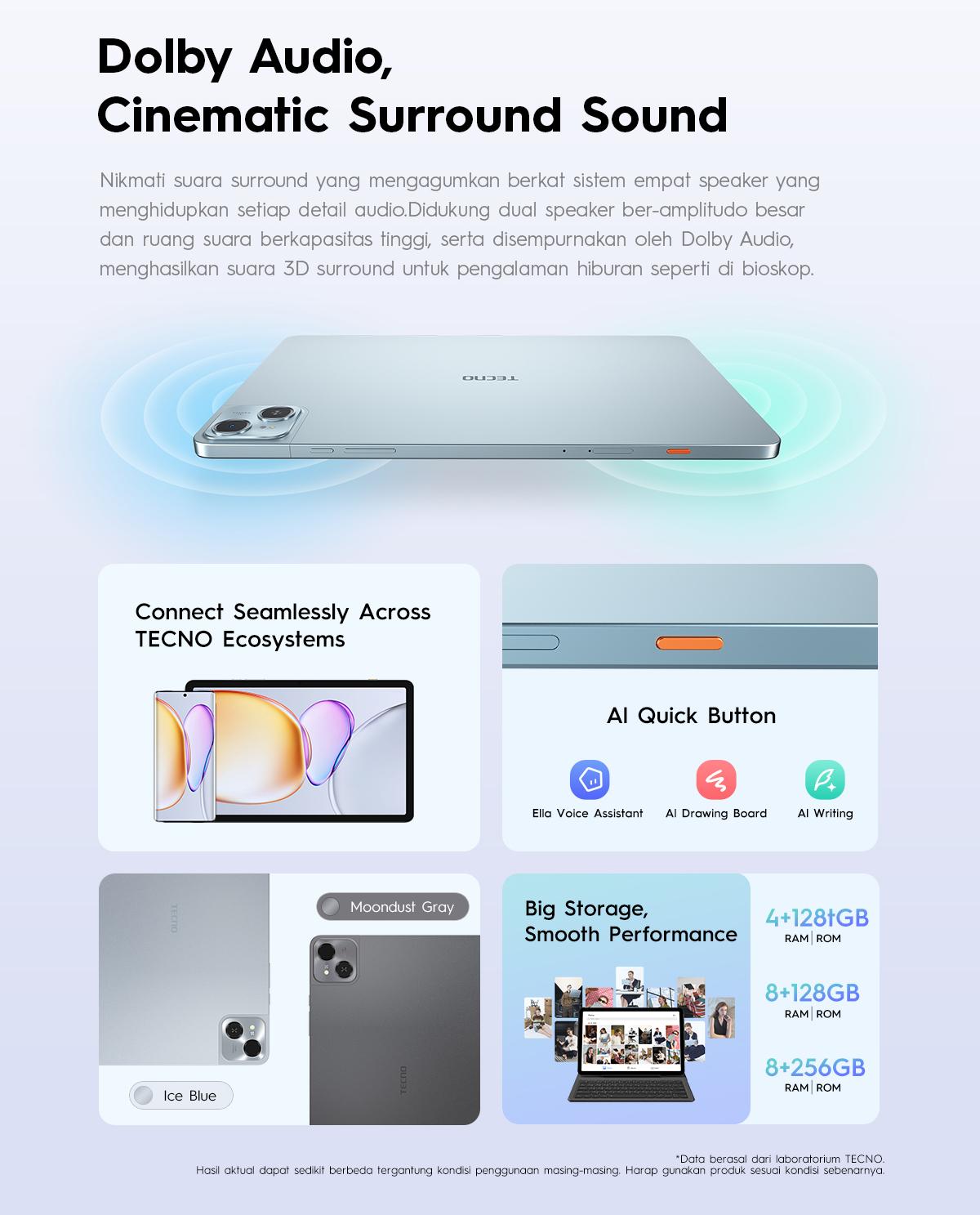 [NEW! SE SERIES] TECNO MEGAPAD SE 8+8GB*256GB, Qualcomm Snapdragon 685, 8000mAh, 11inch Eye Care FHD+, Hybrid Sim-Card,  TECNO AI, 4 speaker Dolby Atmos -megapadse