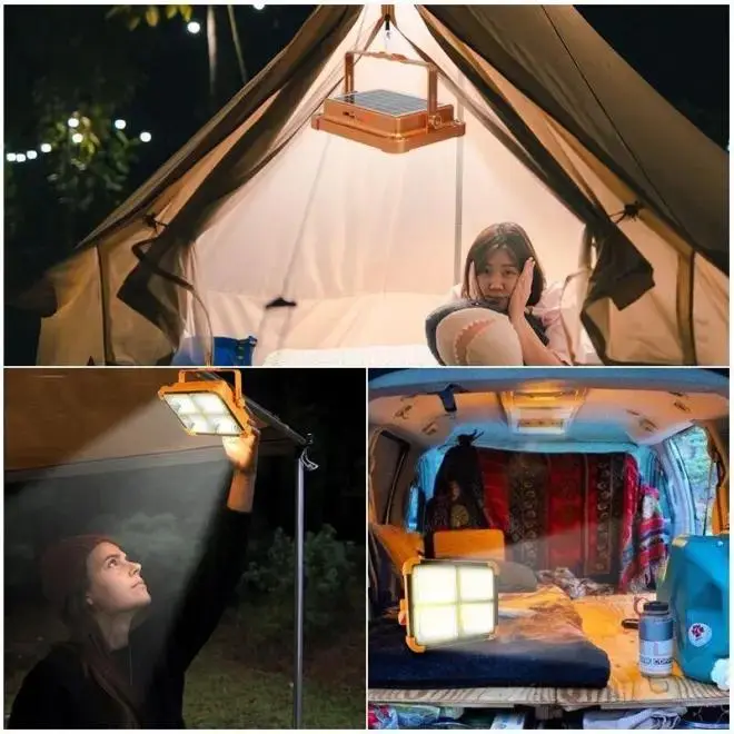 Lampu Sorot 1000W Tenaga  / Solar Powered Gantung Camping Tenda Floodlight Matahari Panel Cell IP66 Outdoor Portable 4