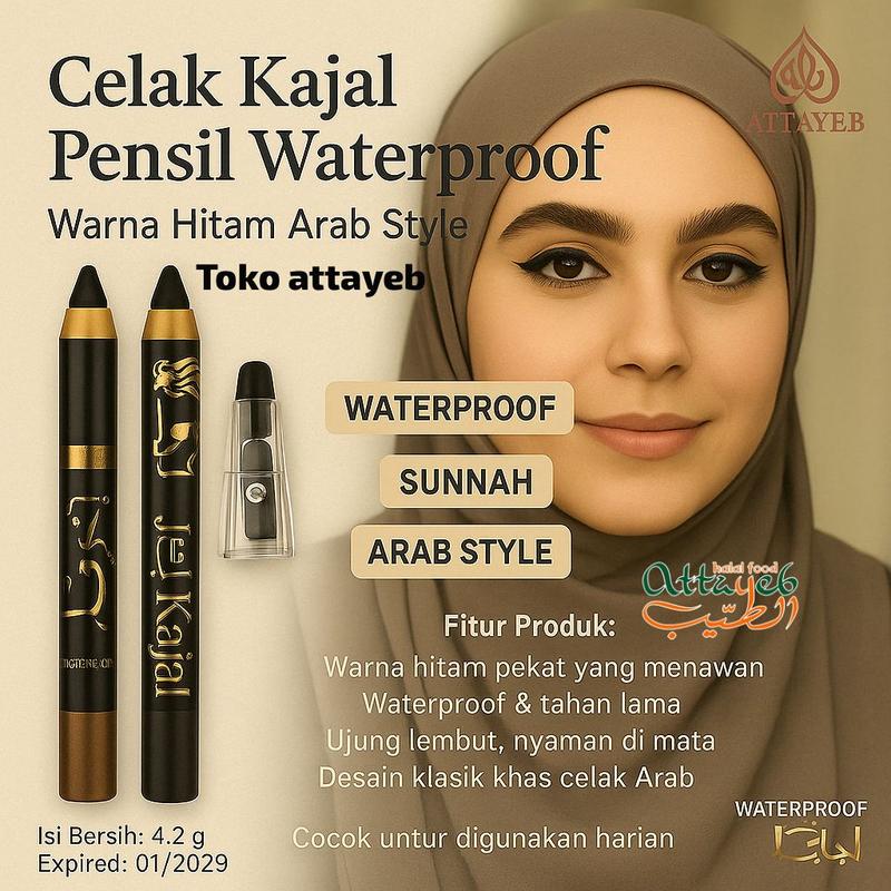 Celak Kajal Pensil WATERPROOF Warna Hitam Celak PINSIL Mata Arab KOHL ada Serutan Eyeliner Kosmetik Dubai 1