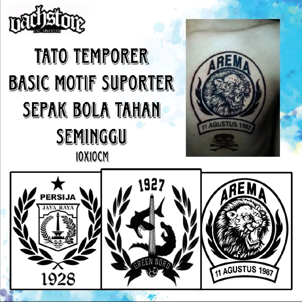 Tato Temporer Basic Motif Suporter Sepak Bola Tahan Seminggu 7x10cm