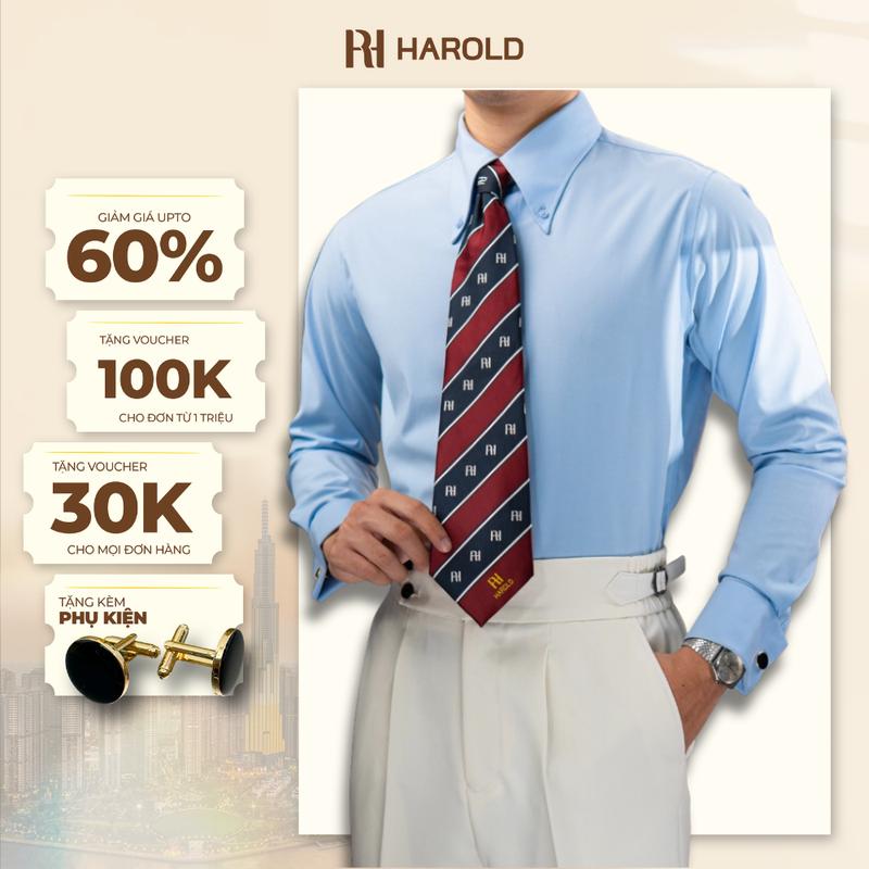 Áo Sơ Mi Nam Trắng Dài Tay Cao Cấp Harold Cổ Spearpoint + Cufflinks Công Sở, Đi Tiệc Thiết Kế Sang Trọng, Vải Thoáng Mát, Co Giãn Chống Nhăn, Thấm Hút Mồ Hôi, Form Slimfit Tôn Dáng, Thanh Lịch - Hàng Cao Cấp