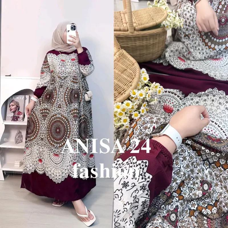 MIDI DRESS RAYON MOTIF BUNGA/ HOMEDRESS BUDUI FRIENLY WANITA MOTIF TERBARU Gamis Muslim Remaja Dewasa Fit Tebal Standar Samping 1