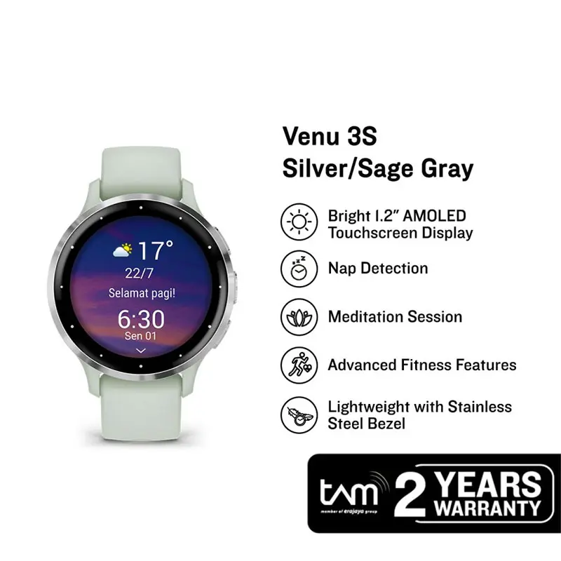 Jam Tangan Unisex Garmin Venu 3S 010-02785-51 Smartwatch Digital