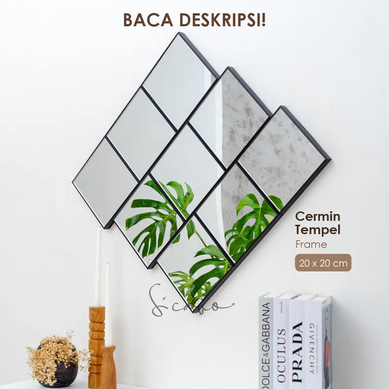 Paket Isi 20 Cermin dinding tempel, cermin dekorasi persegi 20x20cm 0