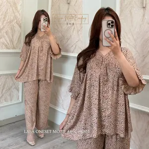 Lala One Set Rayon BY RMB Baju Wanita Celana Kulot Katun Rayon Motif Premium Flowy Elegan Size Universal Kancing Depan Busui Tangan Wudhu Friendly Saku Kanan