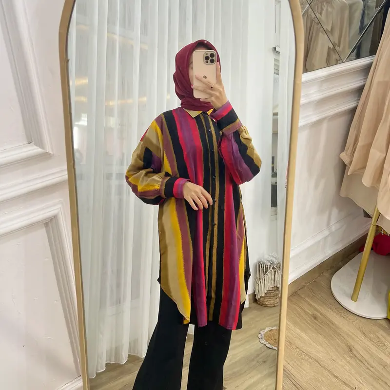HESTY X Lapanda Kemeja Tunik Rainbow Oversize Premium Lengan Panjang Muslim Wanita Atasan Basic Rayon Katun 4