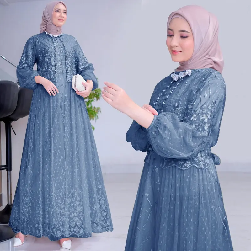 MAXI RAFIKA BUSUI ( M L XL XXL 3XL ) GAMIS SLETTING DEPAN | GAMIS KEKINIAN | GAMIS PESTA MEWAH Dress Muslim Wanita Dewasa Mutiara Lebaran Syari Kondangan Gaun Panjang Brokat Tile 0