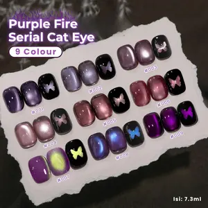 Rising Lady Purple Fire Cat eye 9 Colour Nail Gel Polish/Kutek UV Gel Purple Series For Nail art 7.3ml/Kutek Cat eye/Warna Kutek/Nail art Polish