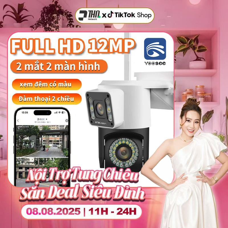 Camera Fnkvision Wifi 2.4GHz 2 Mắt giám sát Ngoài Trời  xoay 360 Không Dây  Ip66 Thông Minh chống nước an toàn AI Yoosee 12mpx Siêu Nét