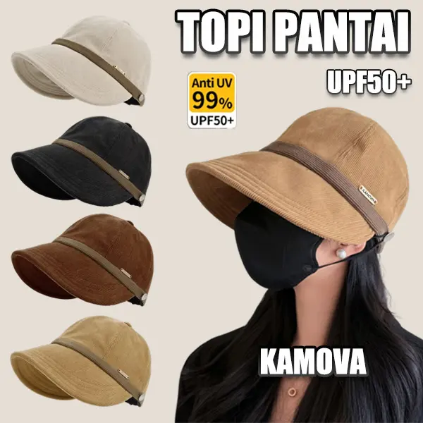 KAMOVA Topi Pantai Anti UV UPF50+ Topi Matahari Wanita Atap Lebar Dapat Dilipat dengan Desain Nyaman
