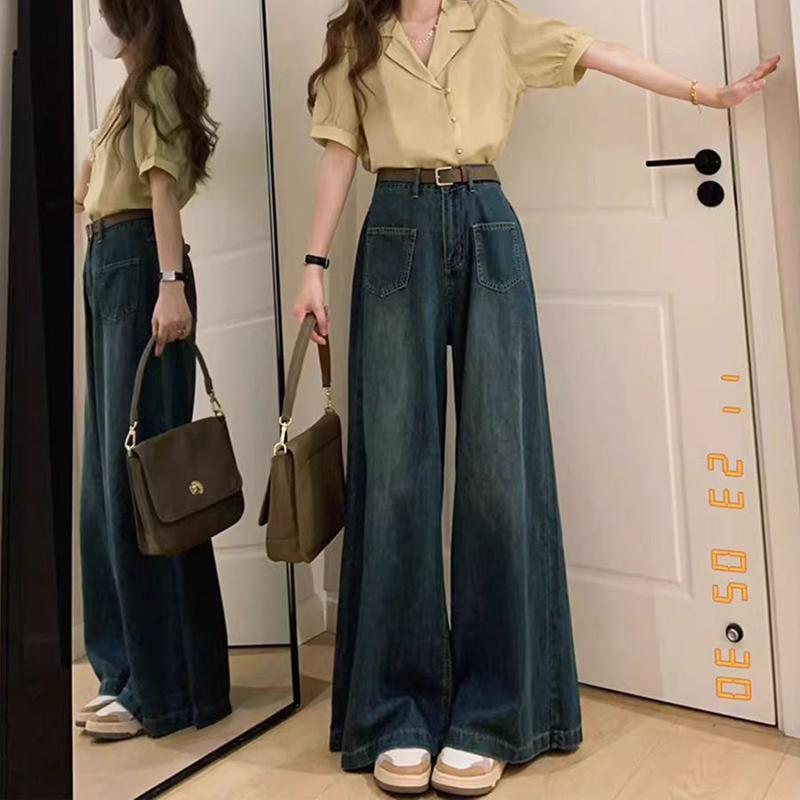 COD LULU Biru Retro High Waist Kuolt Celana Jeans Panjang Wanita 5
