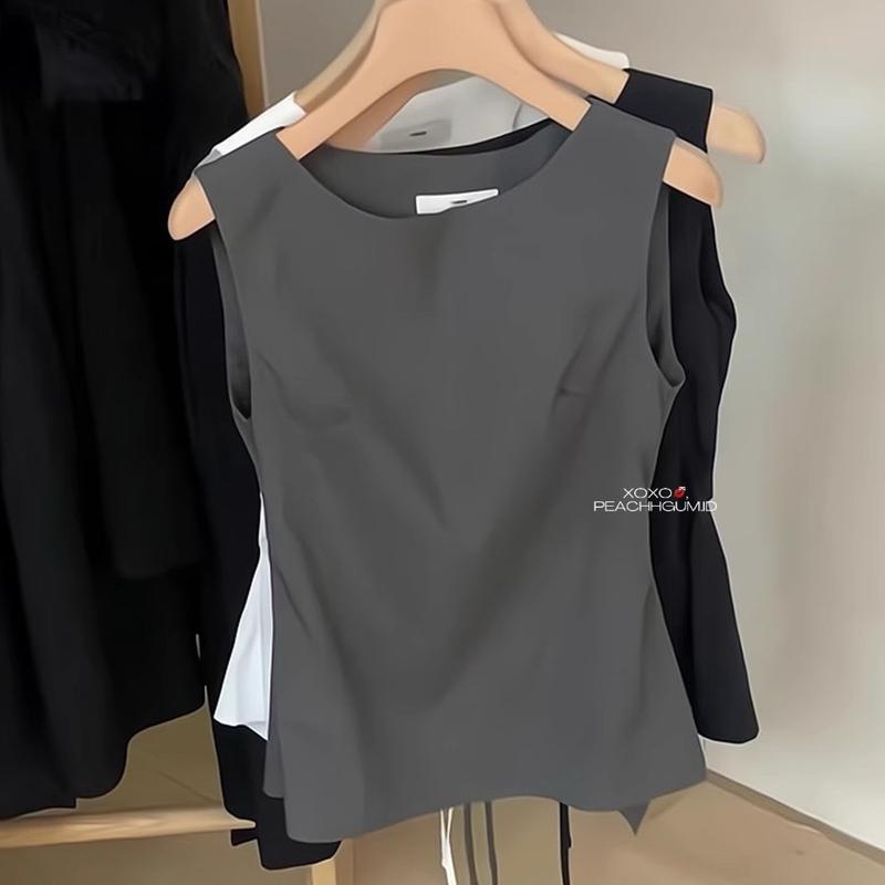 prudence top | Gray Backless Hollow Sleeveless Vest Top for Women Short Summer Gentle Temperament Chic Small Shirt Doll Shirt Shirt 0