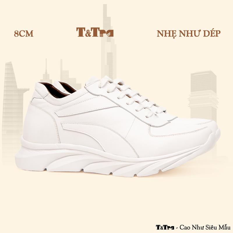 [8CM] Giày Tăng Chiều Cao Nam T&Tra T228 Trắng - Nhẹ Hơn và Ít Dốc Hơn