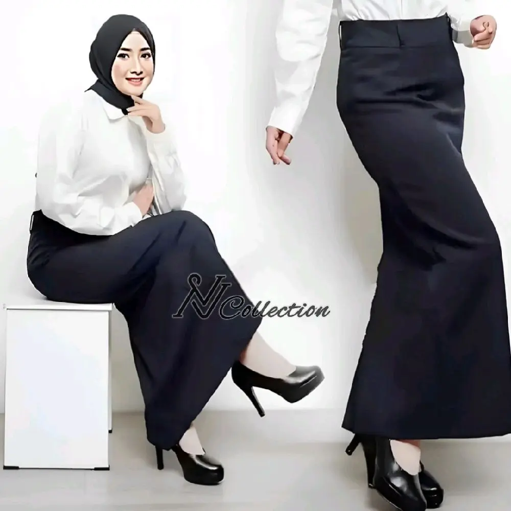 Rok Span Panjang Wanita Kerja Kantor Formal Belah Belakang Rempel Bahan Twist Licin