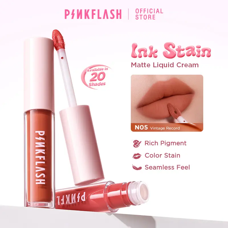 [Official]PINKFLASH #Ohmykiss Matte Liquid Lipstik Lip Tint Lembut Tahan Lama Pelembab Pigmentasi Tinggi Lipstick 21 colors PFL01 cranberry orange Gloss Bibir Waterproof Lasting L33-2