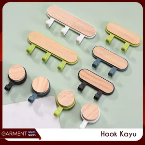 Gantungan Pengait Tempel Dinding Pintu Lemari Kapstok Mini 3 Titik Motif Kayu Hook Plastik Serbaguna