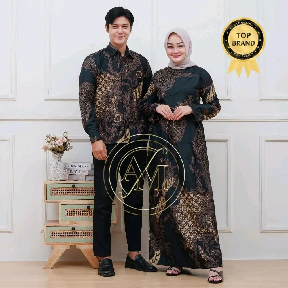 Batik Couple - Baju Batik Couple Kemeja Panjang Gamis Maxi Tali Samping Motif batik Sarimbit Pasangan Keluarga