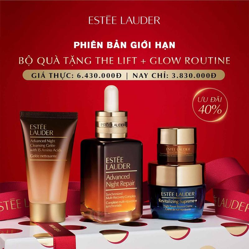   Phiên bản giới hạn mùa lễ hội  Bộ chăm sóc da Estée Lauder Advanced Night Repair • Chu trình nuôi dưỡng da săn chắc + làm sáng dịp lễ | Bộ 4 món bao gồm sữa rửa mặt dạng gel Serum Kem mắt dạng gel Kem dưỡng ẩm Revitalizing Supreme+ 