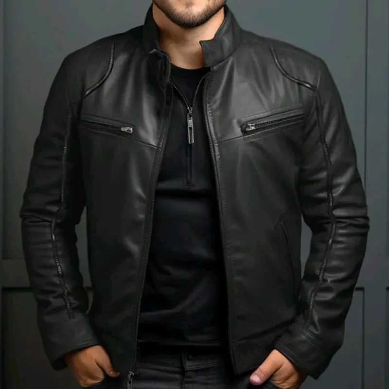 Jaket Kulit Semi Pria Terbaru Jaket kulit sintetis keren jaket kulit imitasi model pundak busa Hitam Nyaman Panjang Lembut Casual Distro Slimfit Motor Cowok Blazer Formal 6
