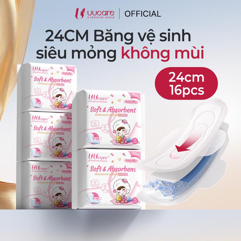 [Combo 5 gói] Băng Vệ Sinh UUcare Singapore Young Girl Kháng Khuẩn 24cm 16 Miếng Không mùi pads wings Women(Che tên sản phẩm khi giao)