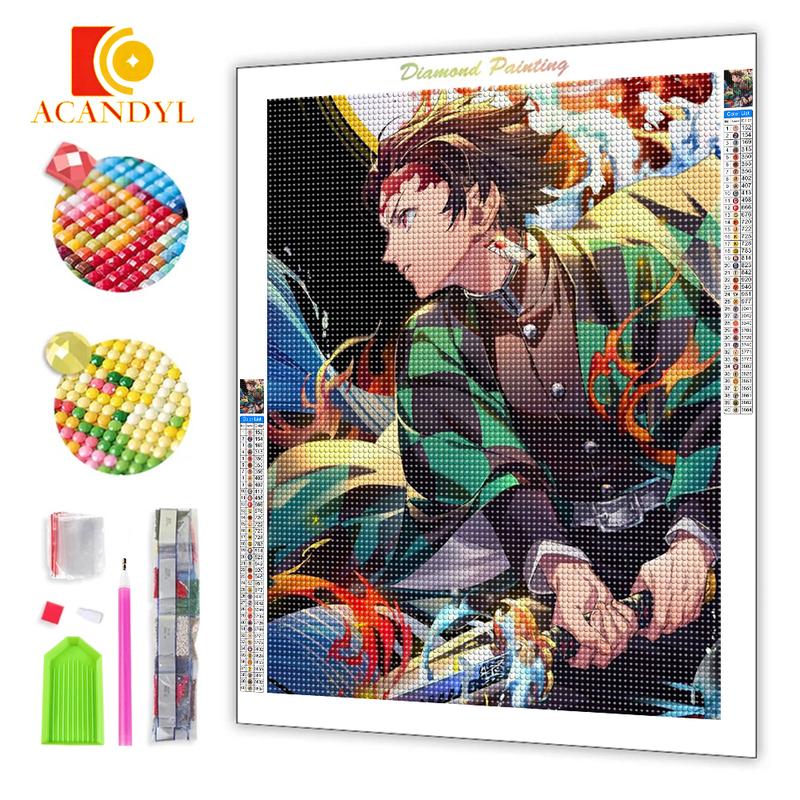 Tranh Đính Đá Kim Cương, ACANDYL, Thiết Kế Khảm Kim Cương, Chủ Đề Kimetsu no Yaiba, Tranh Thêu, Tranh Đính Đá 5D, Tự Làm, Tranh Anime, Tranh Thêu Chữ Thập, Trang Trí Nhà Cửa, Quà Tặng