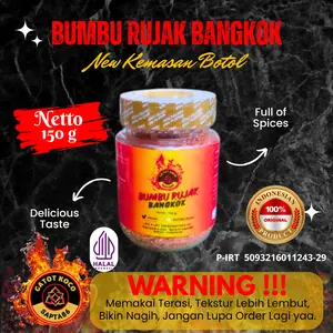 Bumbu Rujak Bangkok Botol 150gr / Pouch 100gr / Bumbu Rujak Jambu Kristal / Bumbu Rujak Buah / Spices Pedas Asin Manis Gula Merah Herbal Bahan