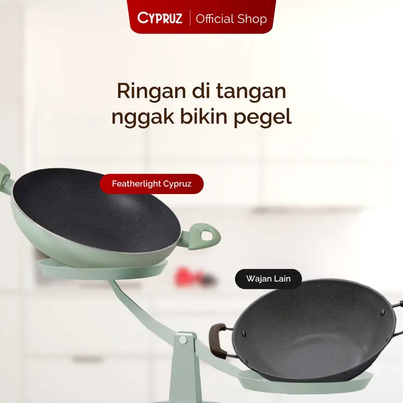 [SPECIAL KOKO PANCI] [COD] Cypruz Wajan Kuali 30 cm Abu Anti Lengket Tanpa Tutup Featehrlight Series Kitchenware 2