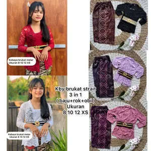 Kebaya Brokat Sofia Anak Set Sepaket Kebaya Anak Perempuan Usia 4-15 Thn Baju Adat Kebaya Anak TK SD SMP Lengan Panjang Bet Sofia Brukat Strait Melar Ukuran S M L XL XXL One Set Kebaya Anak Tanggung Bali Jawa Sunda Betawi Acara Wisuda Kartini Pawai