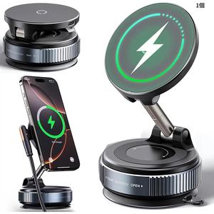 15w 高速ワイヤレス車載充電器、MagSafe対応の磁気スマホホルダー、折りたたみ式で携帯しやすい、すべてのスマートフォンに対応