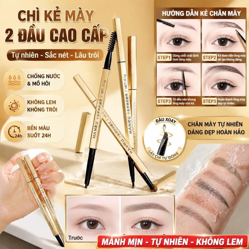Chì kẻ chân mày HANRU 2 đầu có cọ xoắn – nét mảnh tự nhiên, lâu trôi không lem,…