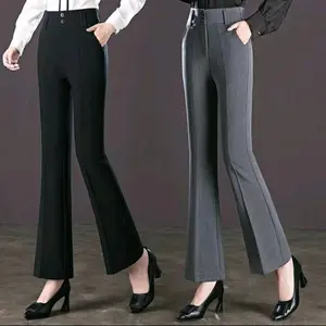 Celana Cutbray wanita kerja kantoran Bahan semi woll wanita formal resleting saku aktif  Hitam Bawahan Panjang Kancing Samping Tebal