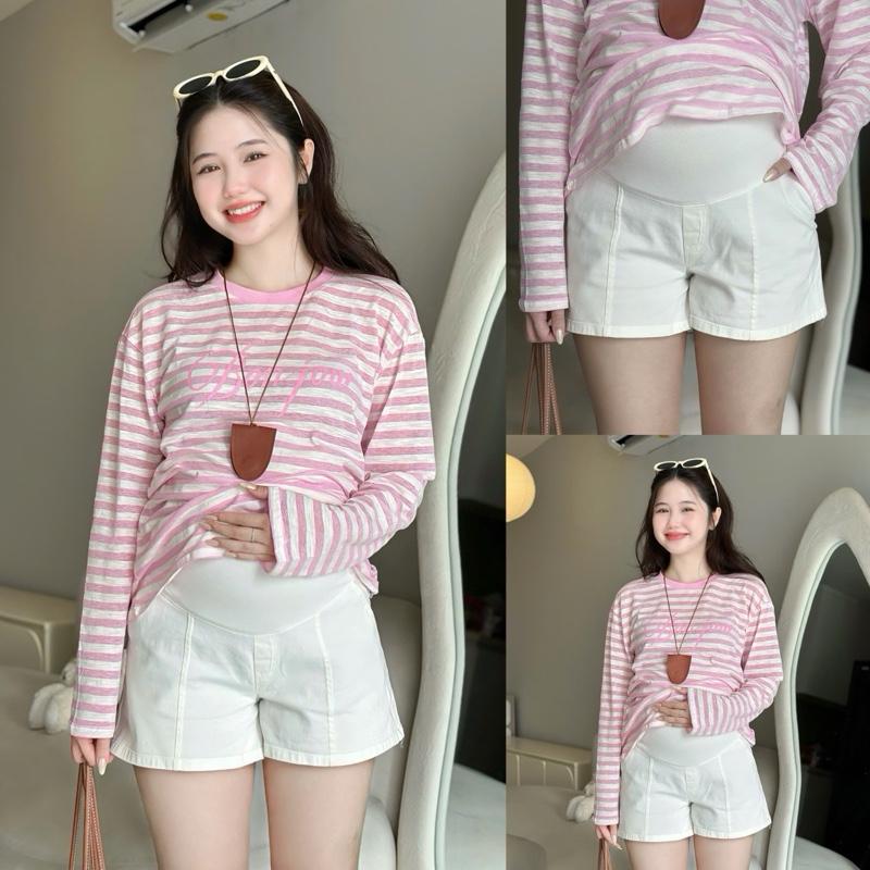 Quần short bầu Q1 chất kaki thun co giãn có đệm bụng và lưng chun điều chỉnh mang bầu nhỏ đến sinh cho mẹ