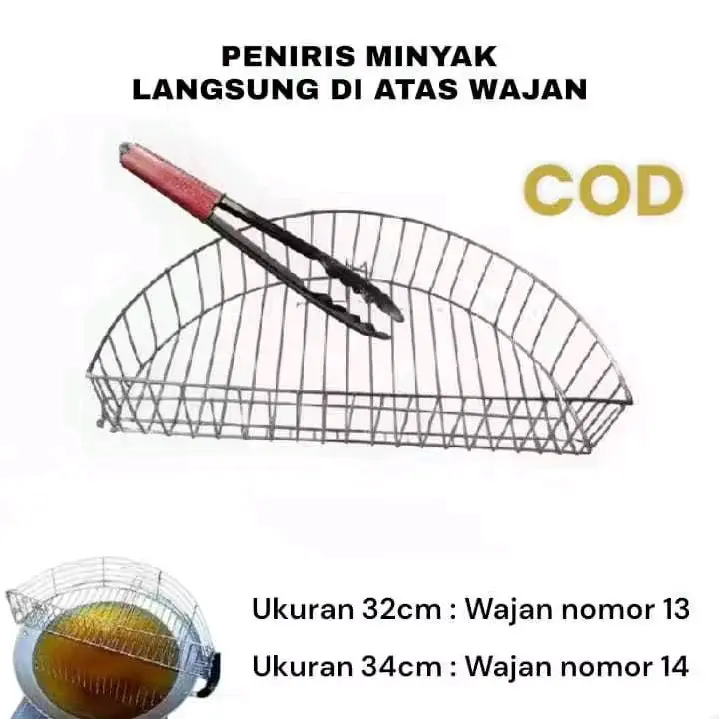 Peniris / saringan minyak gorengan langsung di atas wajan set penjepit makanan