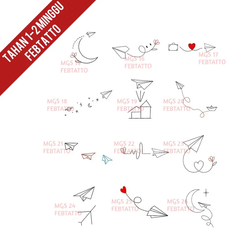 Tato Temporer Tato pesawat kertas planet stiker Tatto love bunga - MGS 15-26 0