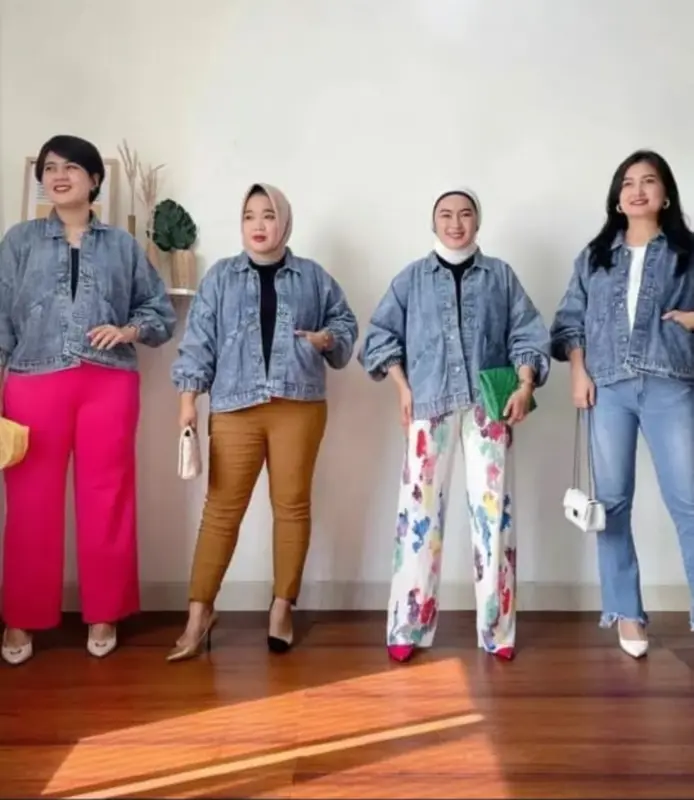 JAKET JEANS WANITA OVERSIZE/outfit jeans cewek /Outer Santai Denim Kancing Panjang Vintage 4