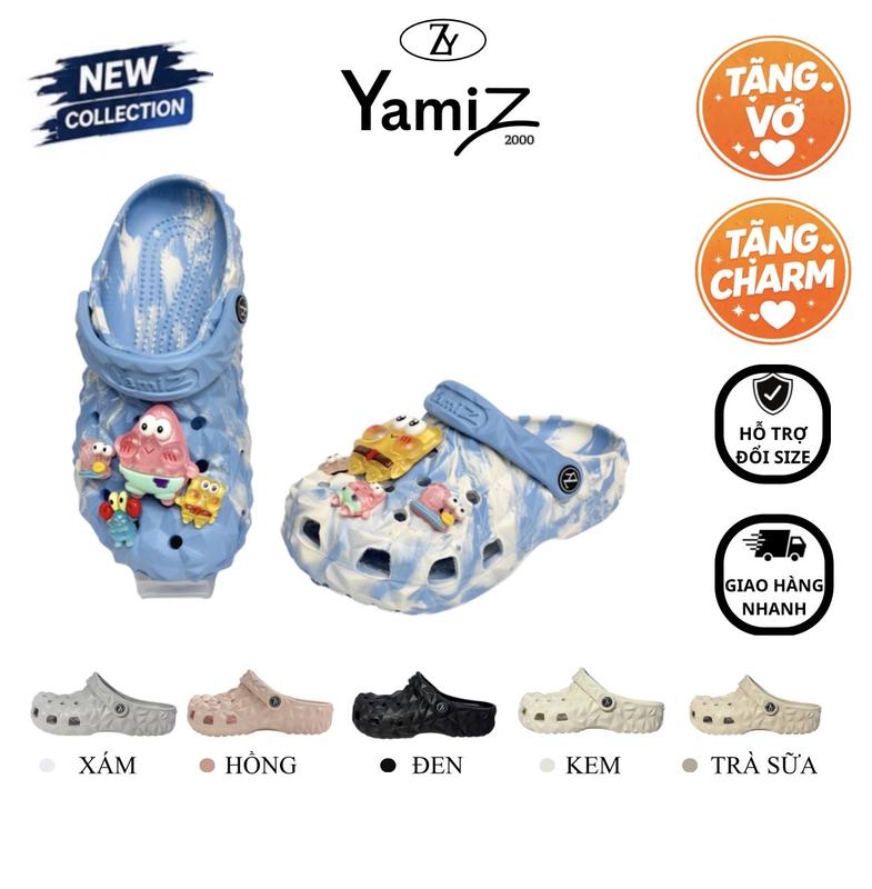 YZ08 [ TẶNG CHARM-VỚ] Dép Sục Yamiz Kim Cương Loang mix charm Nam Nữ đúc EVA Cao 3 cm chống trơn , dễ phối đồ