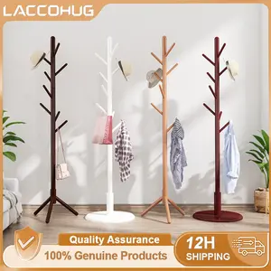 LACCOHUG Rak Gantung Baju Silang Kayu Kokoh, Banyak Kait untuk Baju & Tas, Penyimpanan Hemat Ruang untuk Rumah, Ideal untuk Apartemen Kecil & Sewa