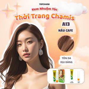 Kem nhuộm tóc màu Nâu Cafe A13 dịu dàng TOPCHARM 30 màu, lên màu nhanh chuẩn, dưỡng tóc bóng mềm (kèm oxy, bao tay, lược) Nhuộm Tóc Đổi Màu Tóc Nữ