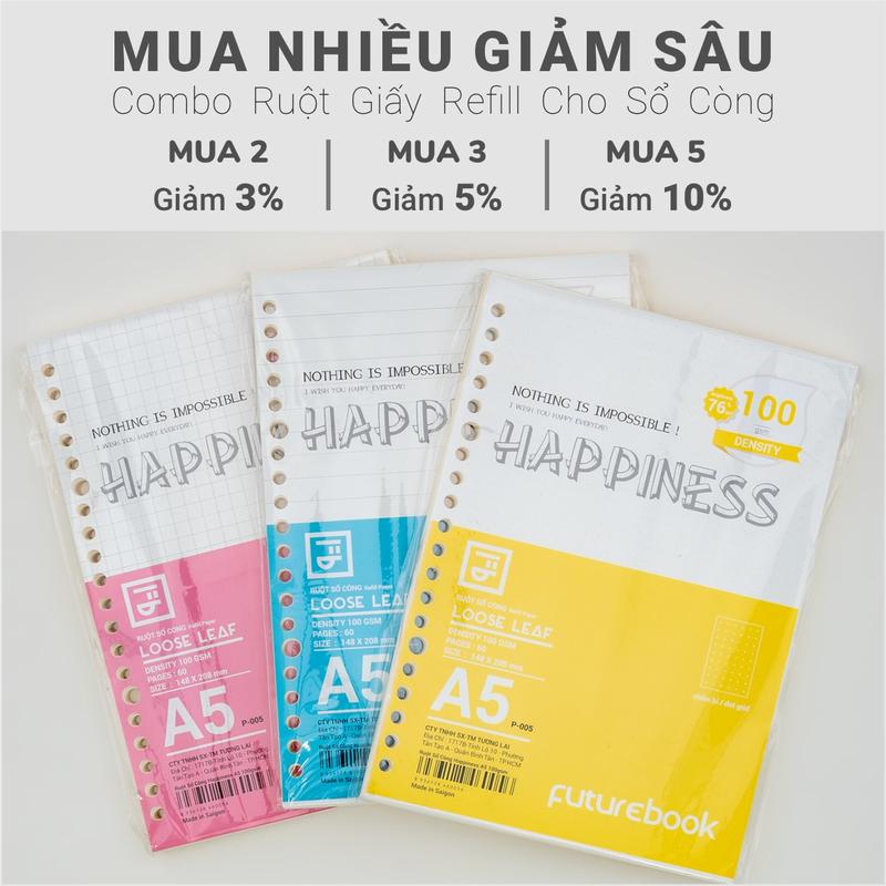[MUA NHIỀU GIẢM SÂU] Giấy Refill Ruột Sổ Còng Binder FUTUREBOOK Happiness khổ A5, B5, A4