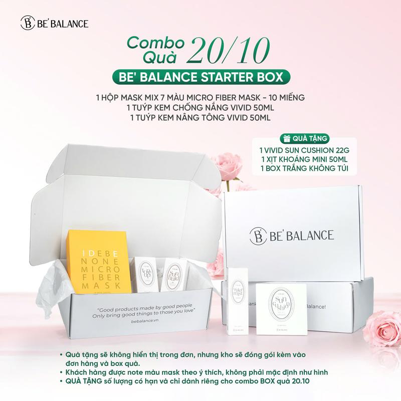 Combo Quà 20.10 BE' BALANCE STARTER BOX - 10 Mask + KCN + KNT Vivid Tặng Cushion 22g + XK Mini 50ml