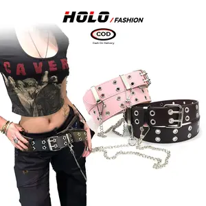 HOLO Ikat Pinggang Wanita Sabuk Y2k Gaya Punk Fashion Trends Sabuk Jeans Kulit Belt