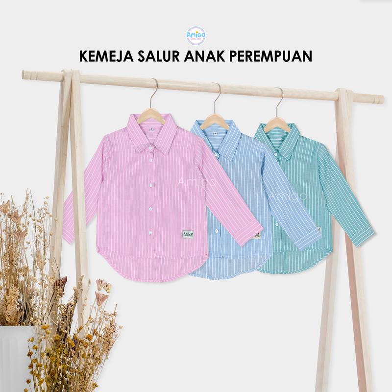 New Kemeja Oversize Motif Salur Striped Anak Perempuan Korean Style 2-10 Tahun 5