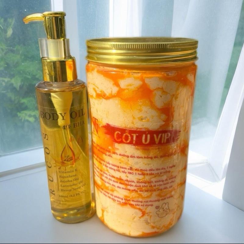 Kem Body Cốt Ủ VIP Size 1kg kèm tặng kèm dầu oil gạo 150ml dưỡng sáng da và dưỡng ẩm cho da khô